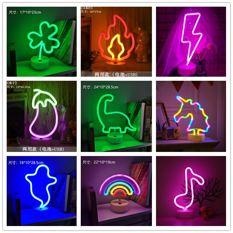 Neon Sign USB LED Decoration Unicorn Flamingo Lamp Moon Rainbow For Home Kid Room Bedside Night Light Decor Light For Children