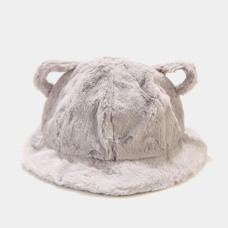 Women's Bucket Hat Winter Cute Cat Ear Plush Fisherman Cap Keep Warm Faux Fur Leopard Bob Cap Female