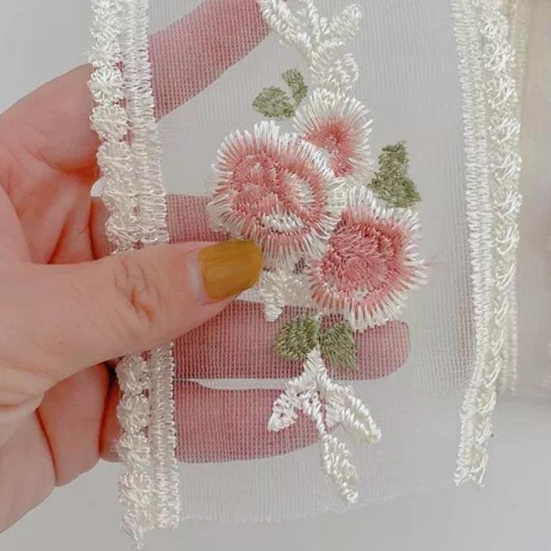 Width 8.5Cm/3.34In Length 420Cm/165.35In Pink Flower Embroidery Lace Ribbon Fabric Decoration Various Diy Accessories Crafts