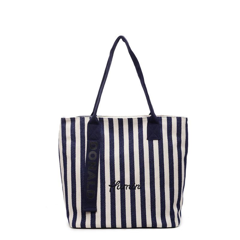 Hot-selling striped canvas bag women's new large-capacity class tote bag shoulder tote bag