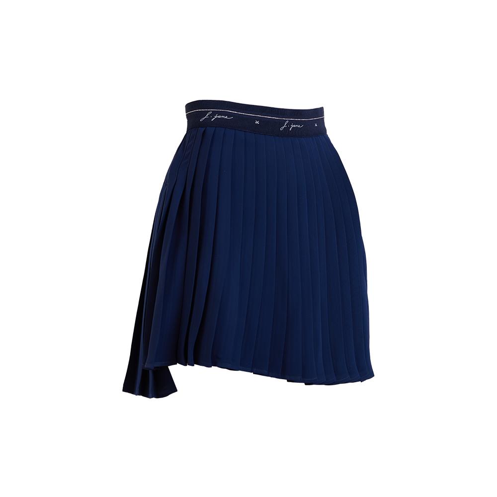 J.JANE Asymmetrical Chiffon Pleated Skirt (Navy)