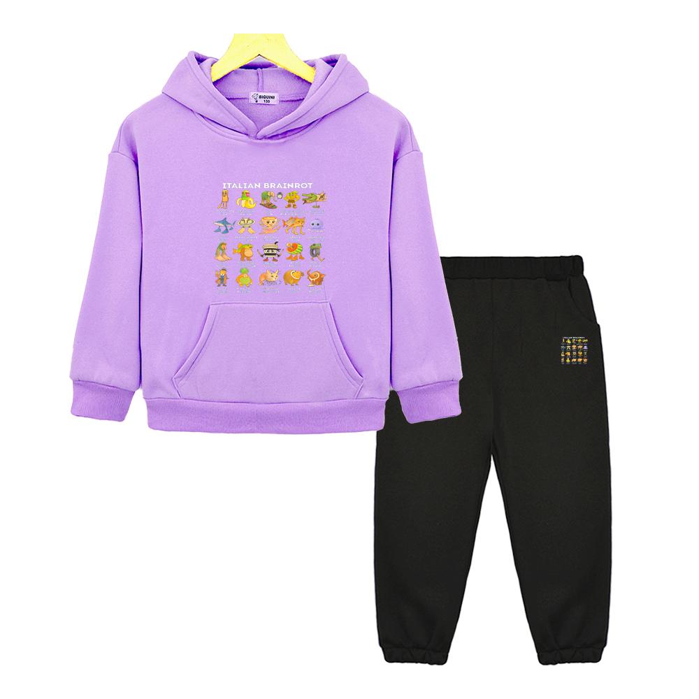 boys girls Hooded Sets Italian Brainrot Autumn Anime hoodie Fleece Sweatshirt Jacket 2pcs pullover+Pants kids boutique clothes