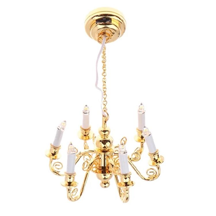 Sześcioramienna Lampa Sufitowa Miniaturowy Model Żyrandola do Domków dla Lalek w Skali 1/12 Akcesoria Oświetleniowe do Salonu Sypialni