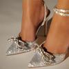 Fashion Women Shoes Designer Butterfly-knot Crystal Buckle Strap Pumps Street Style Elegant Thin High Heels for Women Stripper Prom Shoe