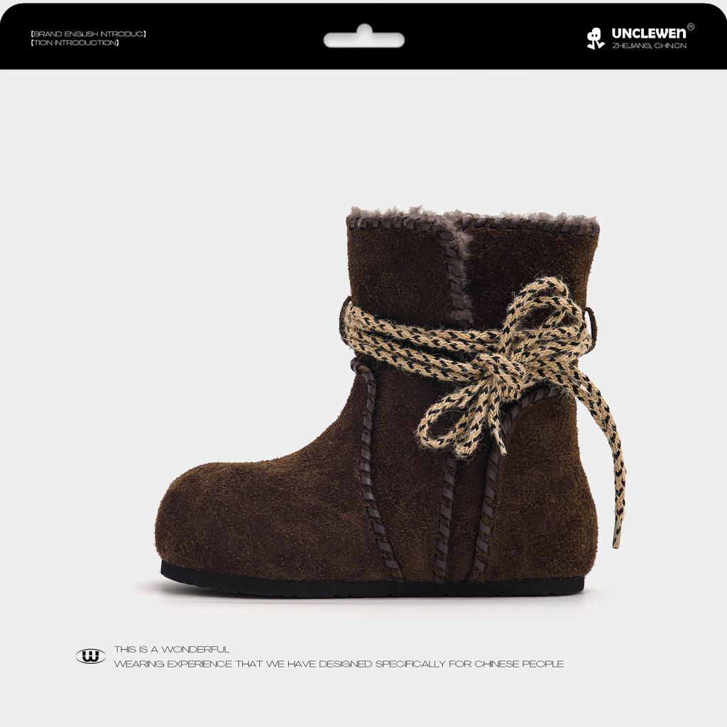 Autumn and Winter New Leather Retro Round Head Inner Strap Versatile Stacked Short Boots Women's Western Boots Martin Boots