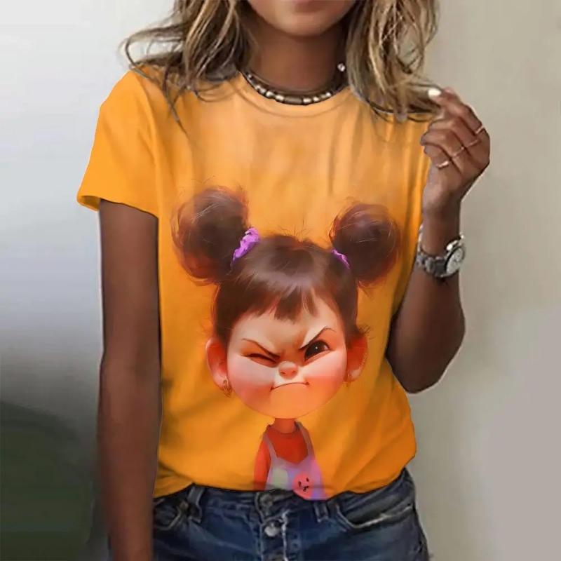 Summer Women's T Shirt Anime Girl Pattern Print Casual Short Sleeve Pullover Fashion Streetwear Cute Girl Tee Female Clothing