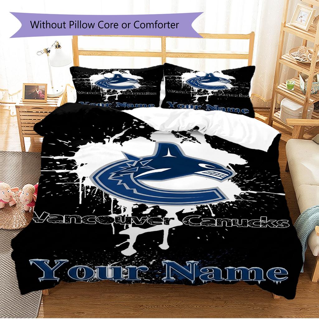 Name Custom Vancouver Canucks Pattern Bedding Set Quilt Cover Pillowcase Home Decor Gift (1 * Duvet Cover + 2 * Pillowcase, Without Core)