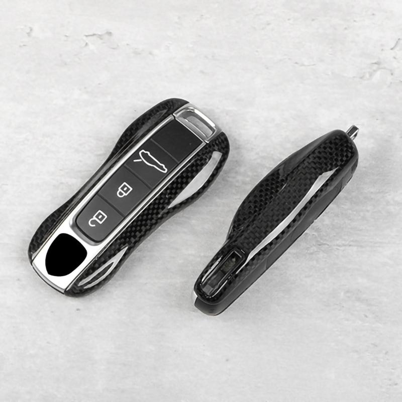 Real Carbon Fiber Key Fob Cover Auto Remote Case Shell for Porsche 718 911 Panamera Cayenne Macan Boxster Cayman Keychain Trim