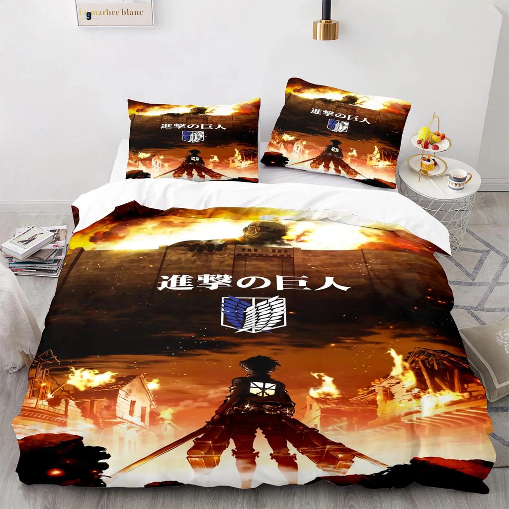 Anime Attack On Titan Tekstylia Domowe Drukowany Komplet Pościeli Poszewka na Kołdrę Poszewka na Poduszkę Komplet Pościeli Prześcieradło Lniane Poszewka na Kołdrę Rozmiar Queen King