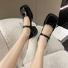 Fashion Silver Thick Heels Mary Jane Shoes Women 2024 Buckle Strap Square Toe Pumps Woman Med Heele Patent Leather Shoes Female