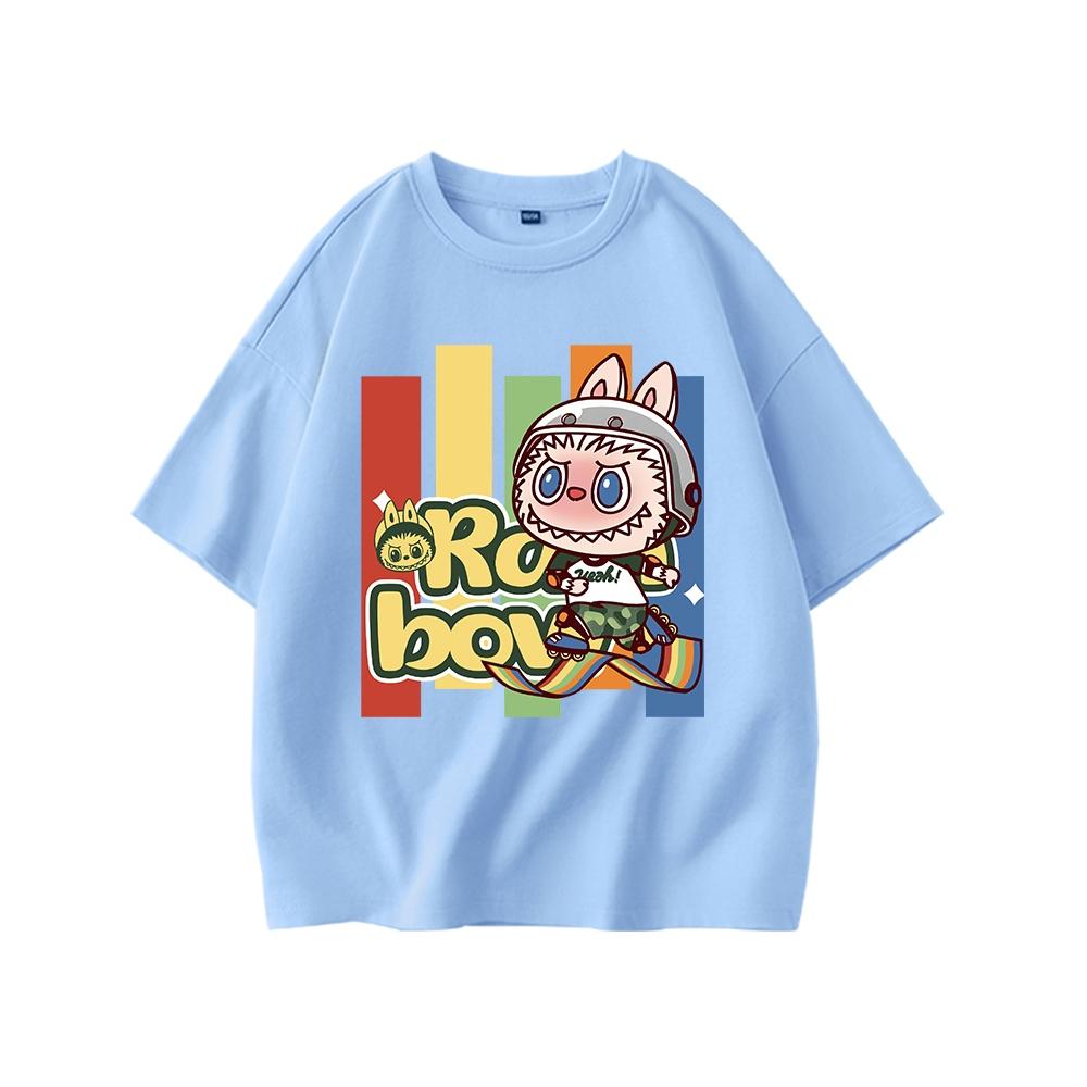 LABUBU Children's T-shirt, Girls' Fashionable Round Neck Short Sleeved Shirt, Multiple Color Options for Tops