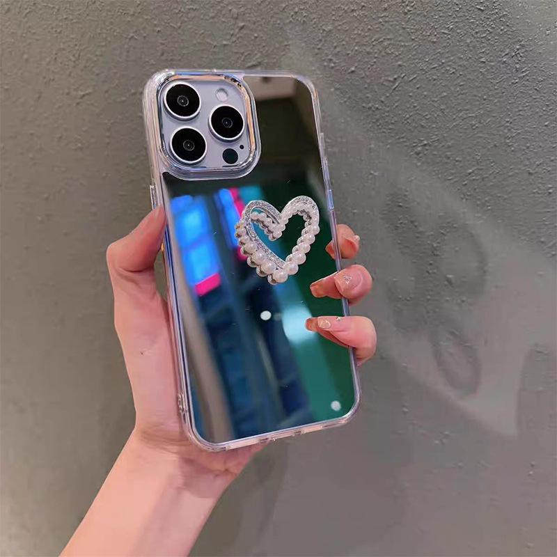 

Mirror Phone Case for Apple 17 Promax Rhinestone Love Bow for IPhone 14 Cosmetic Mirror 13 For iPhone 7/8/SE 2020