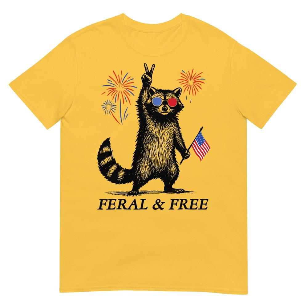 Feral Free Funny Patriotic Racoon Feral And Free 4th July TShirt