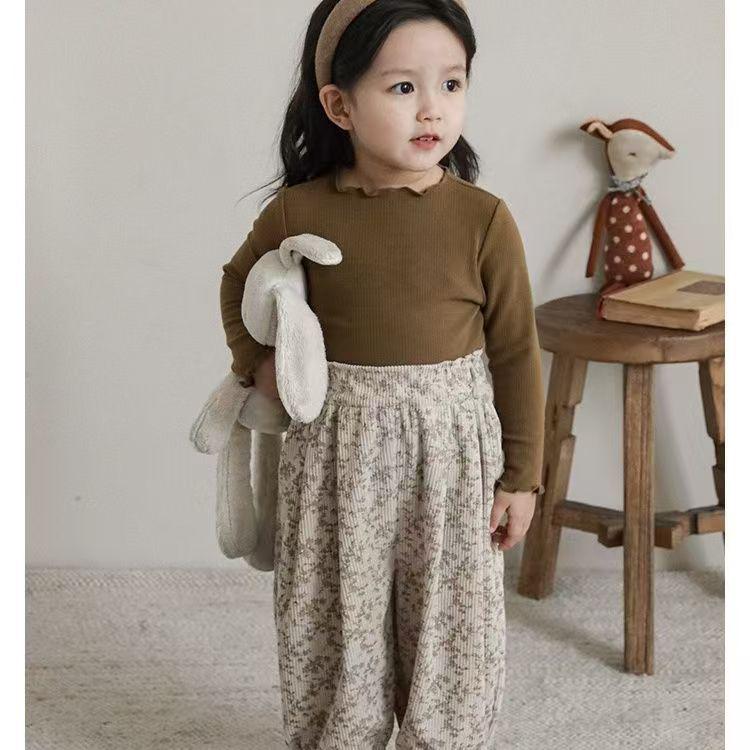 

Детская кружевная однотонная футболка с длинным рукавом - Корейский стиль 2023 Весна/Осень Топ для девочек 90 cm темный кофе