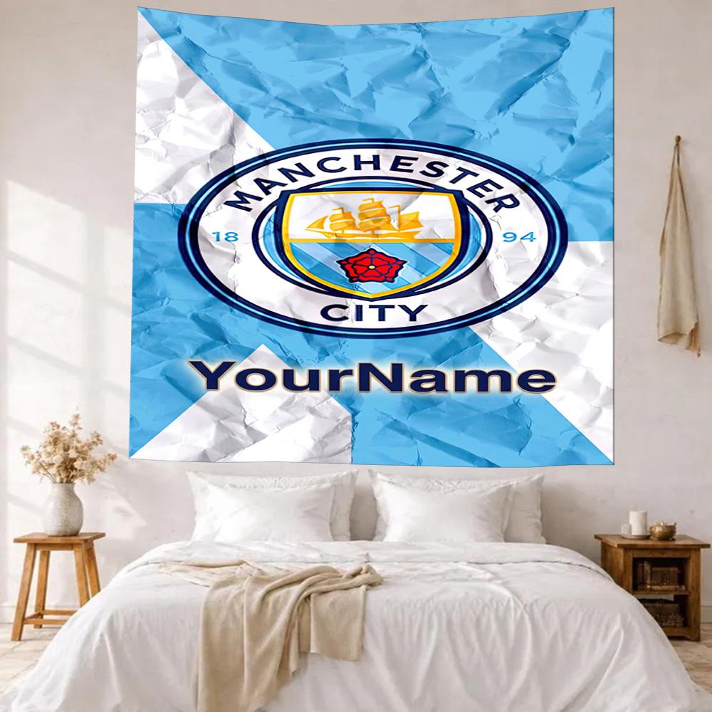 Manchester City Benutzerdefinierte Ihr Name Wanddekoration Wandteppich Kunst Für Haustier-Gedenken Geburtstag Hochzeitsparty Kulisse Familien Geschenk