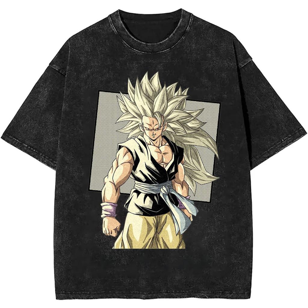 Goku Dragon Ball Z Anime Printed Tshirt Mens and Womens Washed Tshirt High Quality Vintage Cotton Tshirt Harajuku Tops