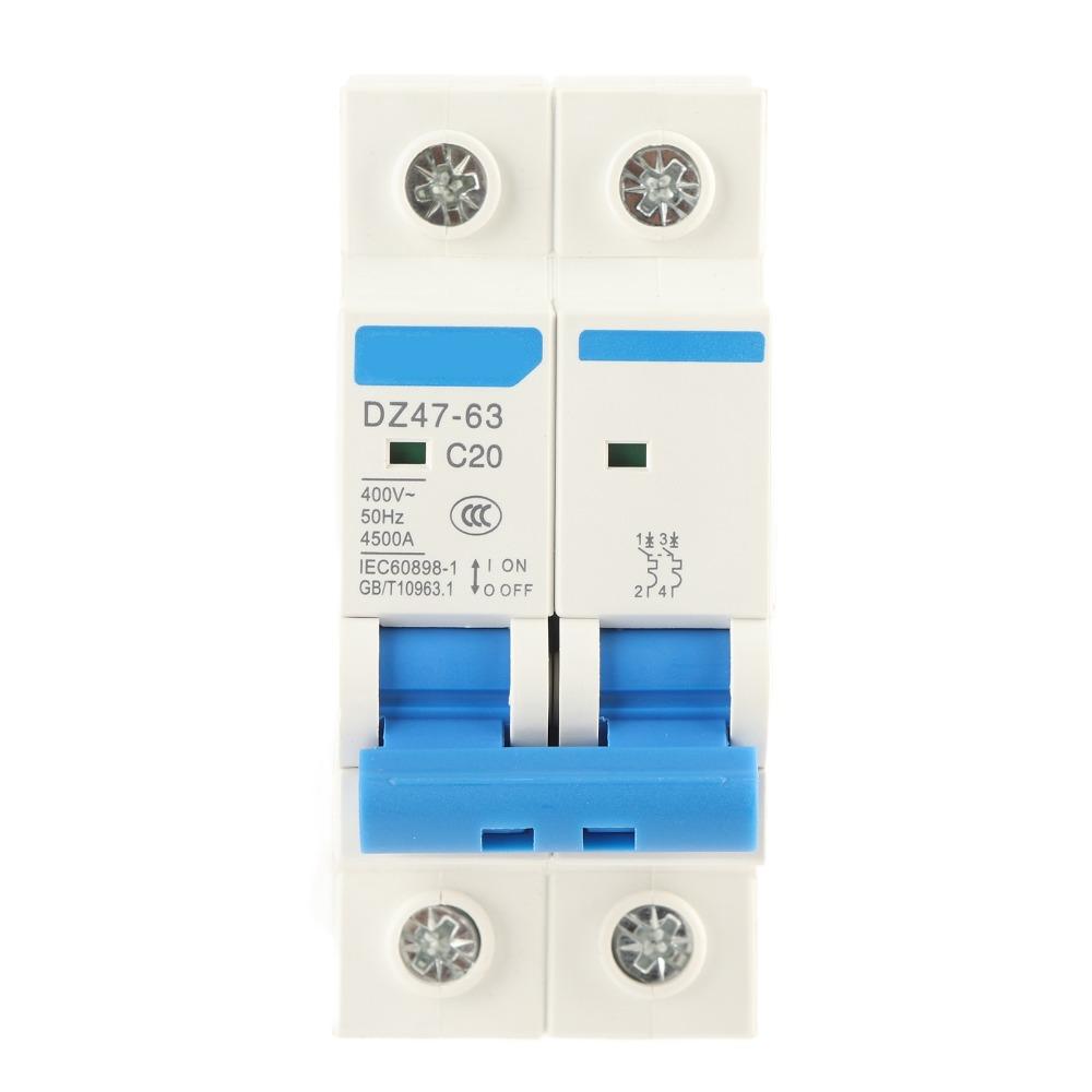 

MCB DZ47‑63 Circuit Breaker 2P 20A 400V Miniature Breaker Mini Circuit breaker Circuit Safety DZ47-63 2P 20A