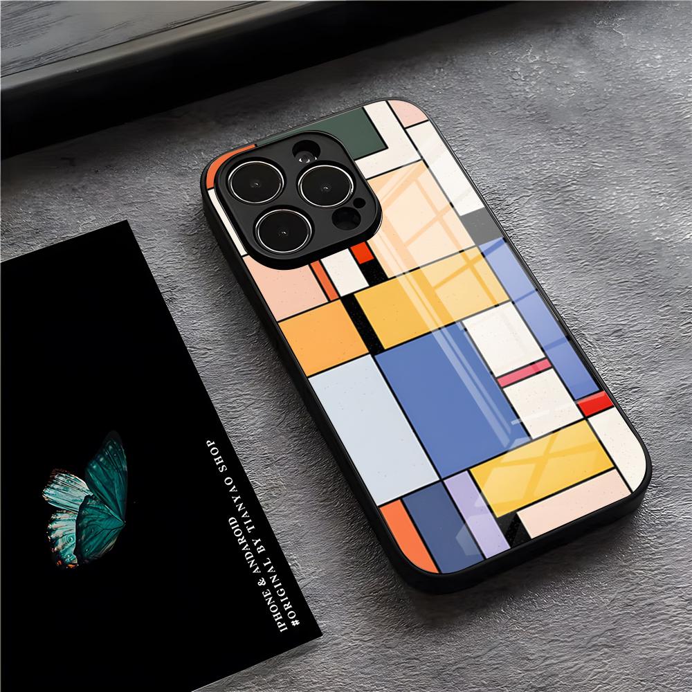 Pattern Abstract Piet Mondrian Phone Case For IPhone 17 Pro Max 15 Pro 16 14 Plus 12 13 Mini 11 Pro Shockproof Glass Cover