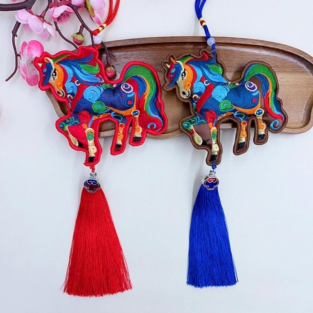 with Tassel Spring Festival Bell Pendant Embroidered Horse Wind Chimes Decoration  Zodiac Year Gift