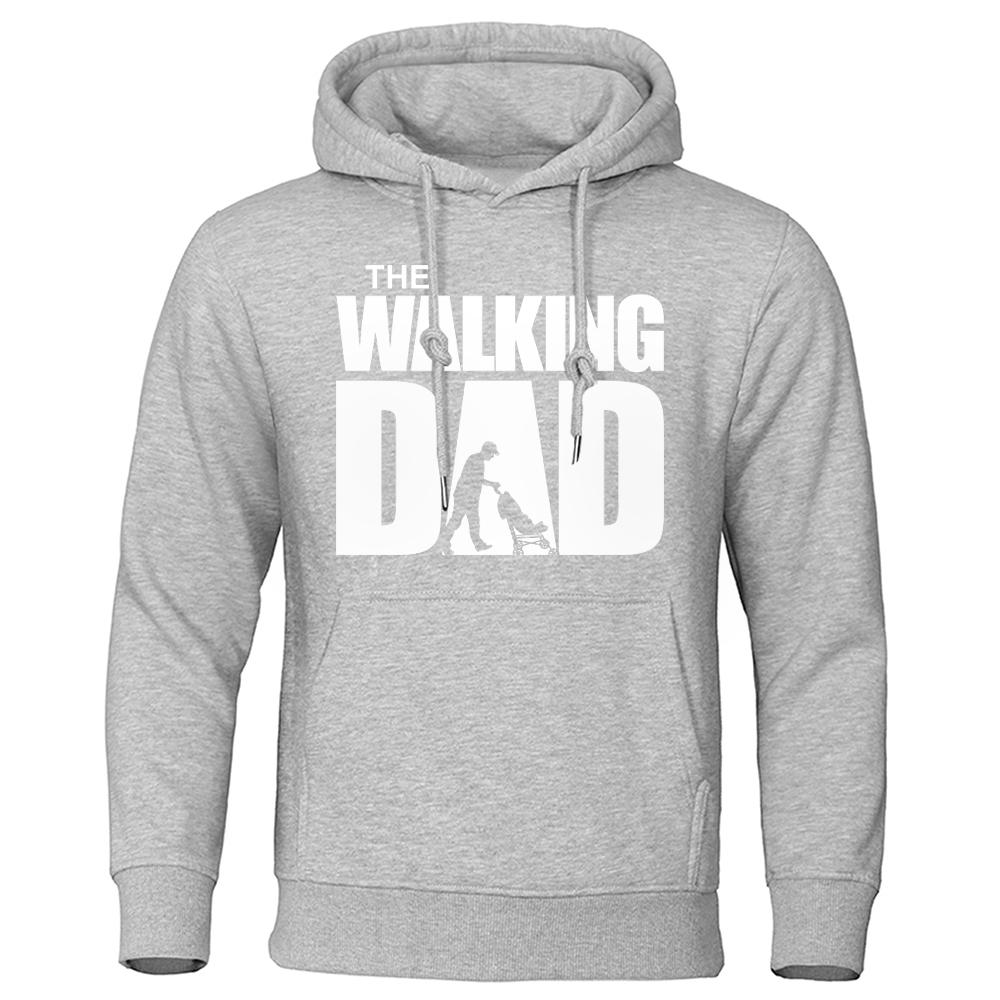 The Walking Dad Pushing The Stroller Printing Hoodies Mens Casual Fashion Tops Warm Fleece Sweatshirt Loose Autumn Male Hoody