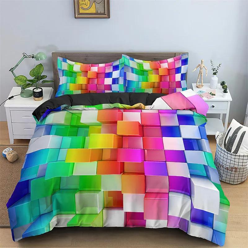 Geometric Duvet Cover King Queen Full Twin Rainbow Hexagon Bedding Set Microfiber Abstract Art Quilt Cover For Kids Girls Teens