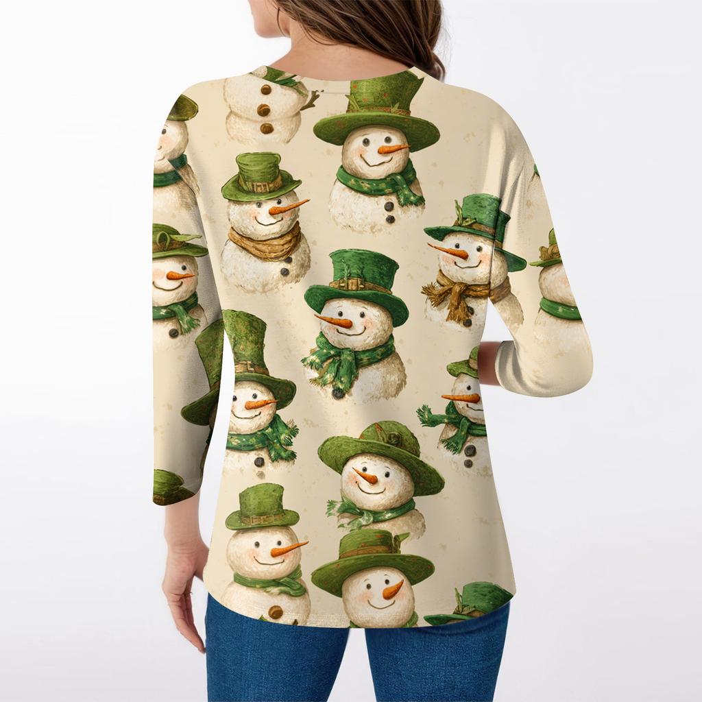 Women's Tops Three-quarter Sleeve Shirt V-neck Loose Casual Shirt Print T-shirt