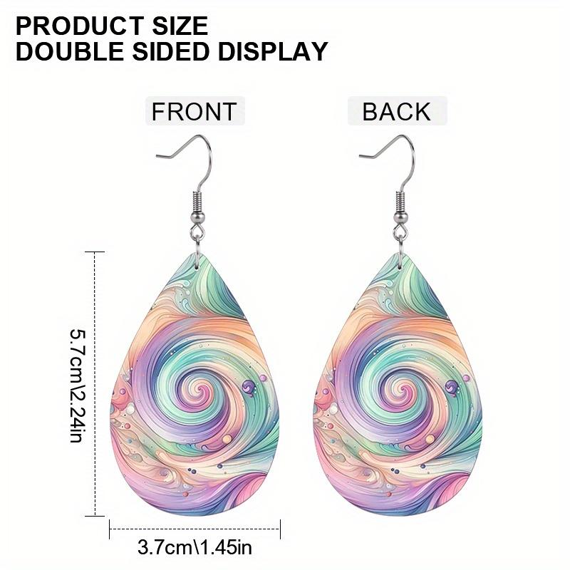 Pink Colorful Swirl Painting PU Leather Earrings For Women Creative Purple Marble Pattern Teardrop Earrings