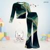 Girls Printed Round Neck Long Sleeve Crop Top Flared Pants Two Piece Set