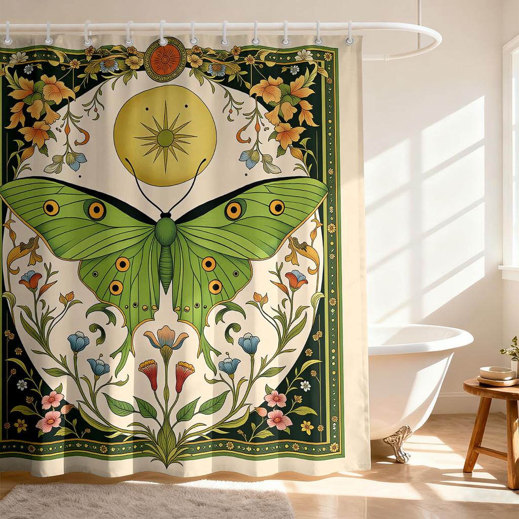 1Pc Butterfly Flower Printed Waterproof Shower Curtain Multi Size Partition Privacy Hanging Curtain Fashion Bathroom Decoration