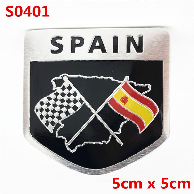 Aluminum Spain Flag National Flag Shield Emblem Badge Motorcycle Decal Sticker for Seat Leon Ibiza Ford Focus Fiesta Citroen VW