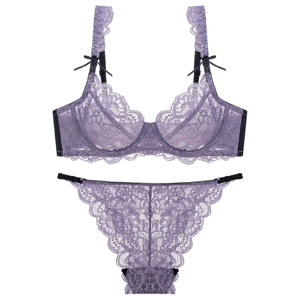 French sexy lace underwear women's summer ultra-thin breathable large size underwear large chest small anti-sagging bra