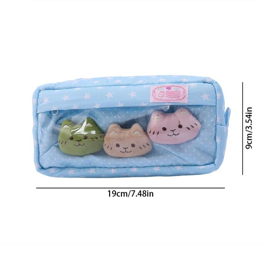 Transparent Window Pen Bag Large Capacity Zipper Stationery Storage Pouch Cute Makeup Bag Students
