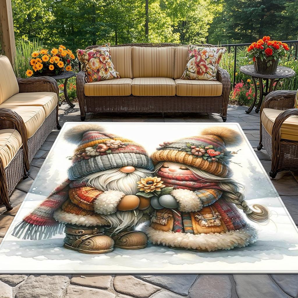 Cute Couple Gnome Love Rug Winter Themed Living Room Decor Crystal Velvet Carpet Romantic Nordic Art Floor Mat for Home