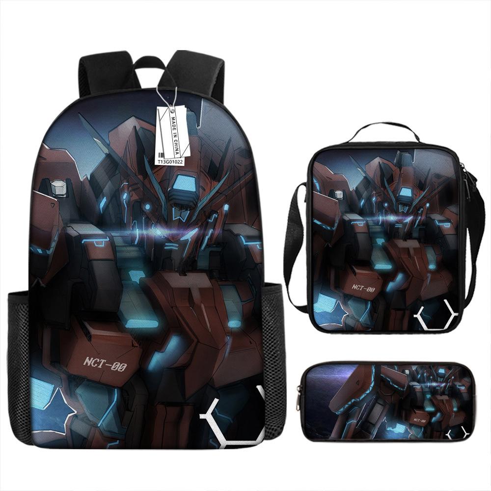 Gundam Backpack 3D Pattern Anime Backpack Student Printed School Bag Three-piece Set