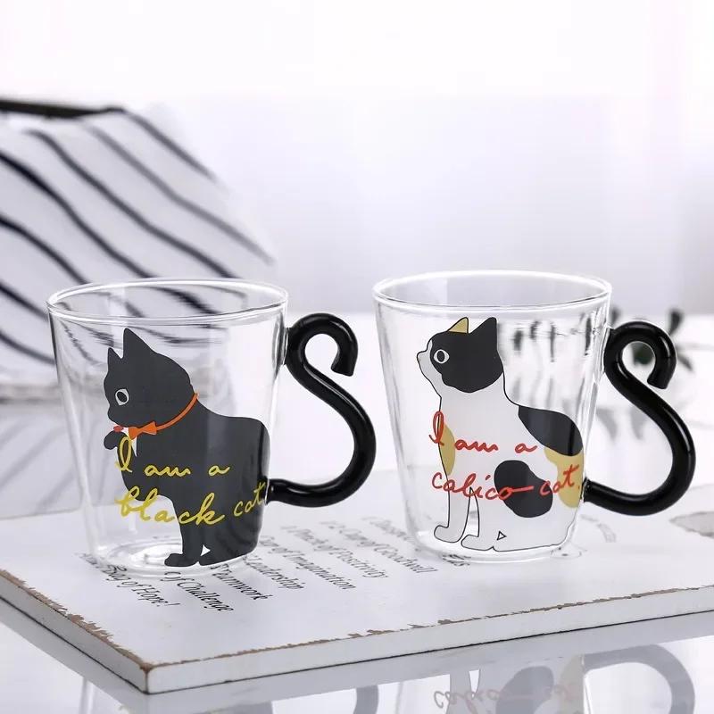 250ml Glass Cup 3D Cat Tail High Borosilicate Heat-resistant Cartoon Cat Glass Cup Household Breakfast Milk Juice Cup Coffee Mug