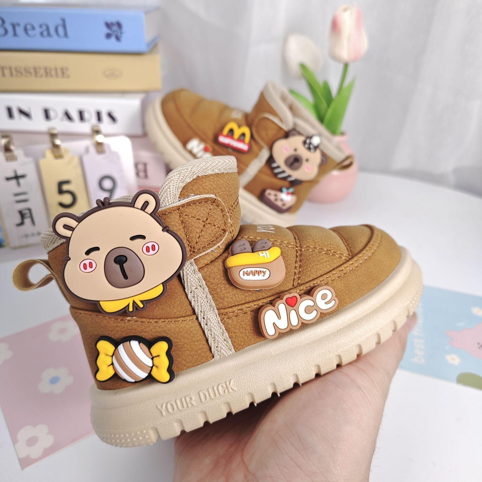 Cute Kapipala Snow Boots for Children, Winter Fleece, Anti-slip Cotton Shoes for Girls and Boys 35