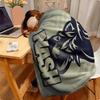 1pc Nash Fishing Logo Flannel Blanket, Geometric Fish Pattern, Navy & Golden, All-Season Throw, Living Room Office Sofa Travel
