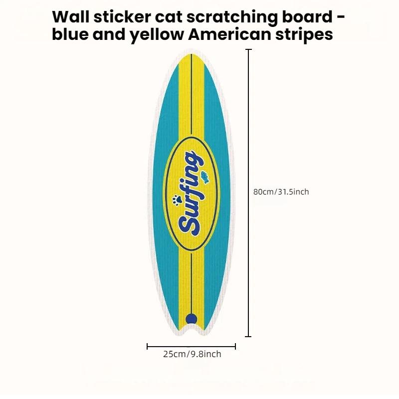 A Cat Scratcher Post in the Shape of a Surfboard, Wall-mounted, Made of Natural Sisal Material, and Free of Debris, Toy for Cats