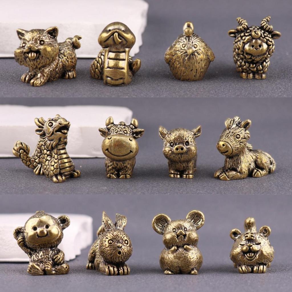 Messing Tierkreiszeichen Vollständiges Set: Miniatur-Teetier-Handwerk aus reinem Kupfer