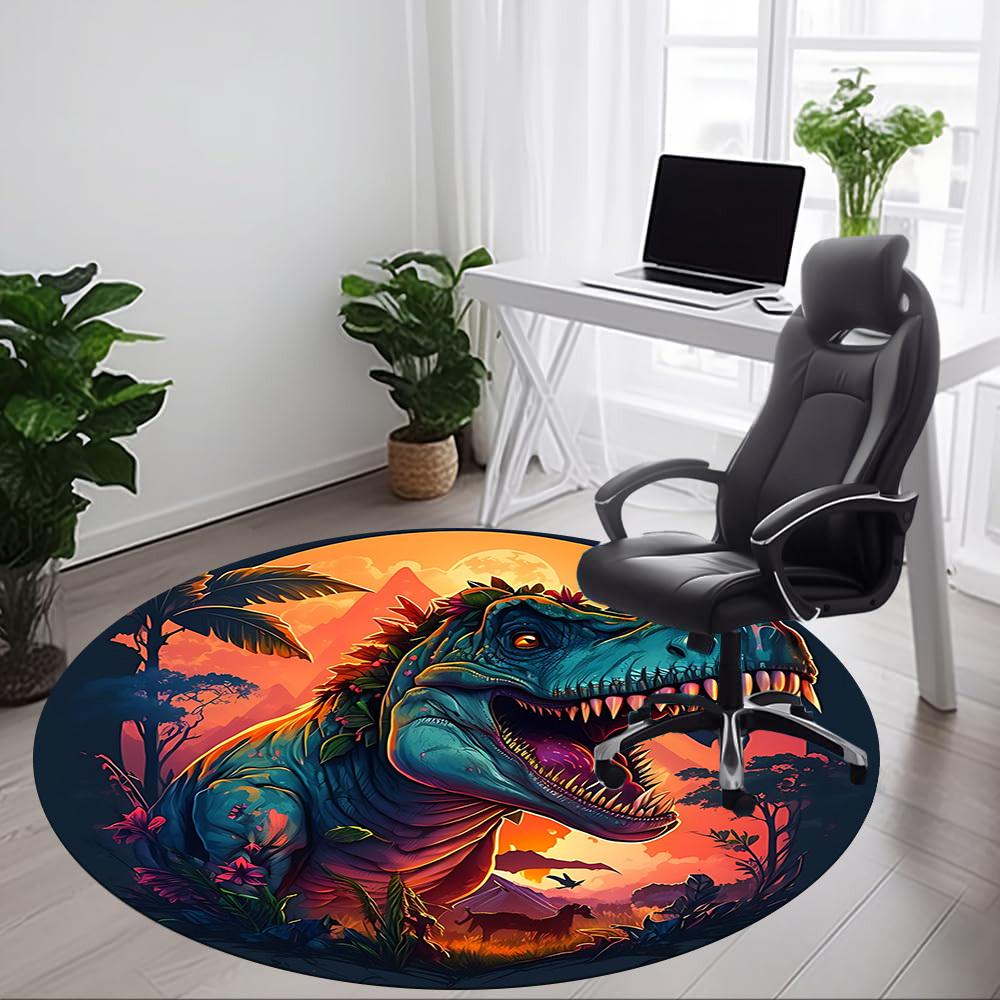 1pc Dinosaur Decor Chair Carpet for Office, Round Non Slip Durable Large Size Office Carpet, Suitable for Office