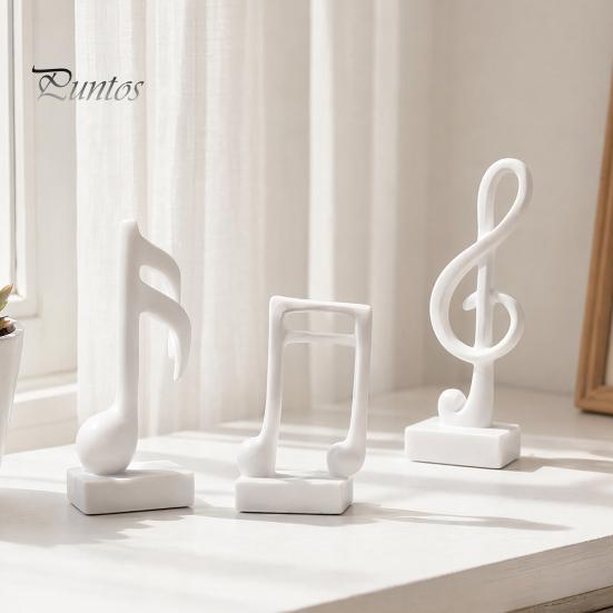 Home Office Music Decor 3Pcs Minimalist Note Resin Sculpture, Treble Clef & Eighth Quarter Desk Stable Base for Piano Room Living Room, Matte