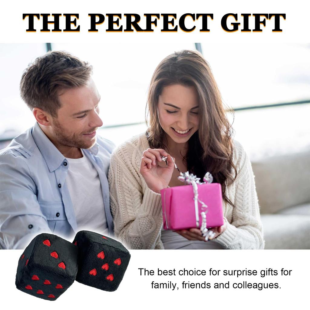 Ziciner Pair Fuzzy Plush Dice for Car Mirror 3" Retro Square Dice Heart Shape