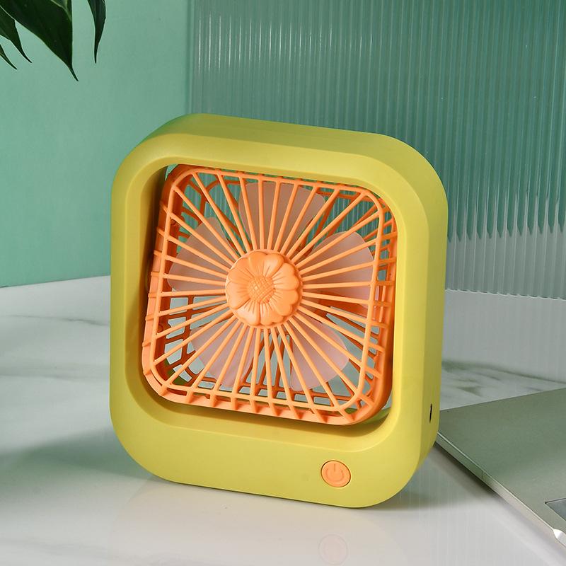 Quadratischer Niedlicher Mini Tragbarer USB-Lade-Schreibtischventilator Sommer Kühlventilator Kühler 2 Windgeschwindigkeiten Einstellbar