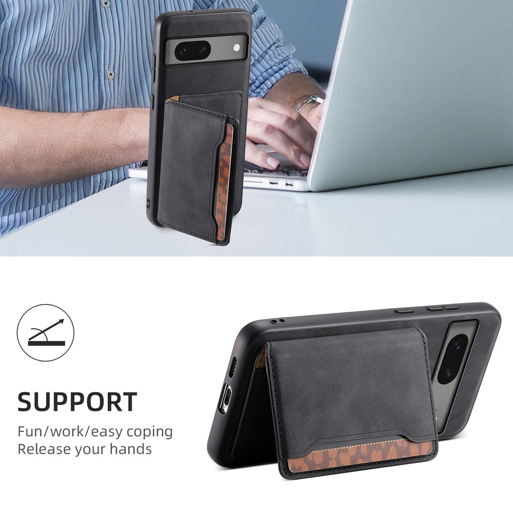 DENIOR D13 For Google Pixel 7 5G Case Magnetic Card Holder Kickstand Leather Back Phone Cover