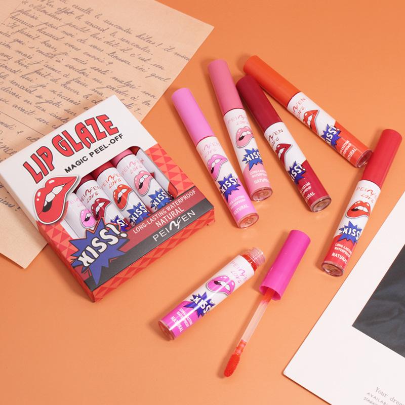 6 Farben Tattoo Magic Lip Stain Lippenfarbe Langanhaltend Wasserdicht Lippenstift-Sets für Frauen Abziehbar Farbig Matt Sexy