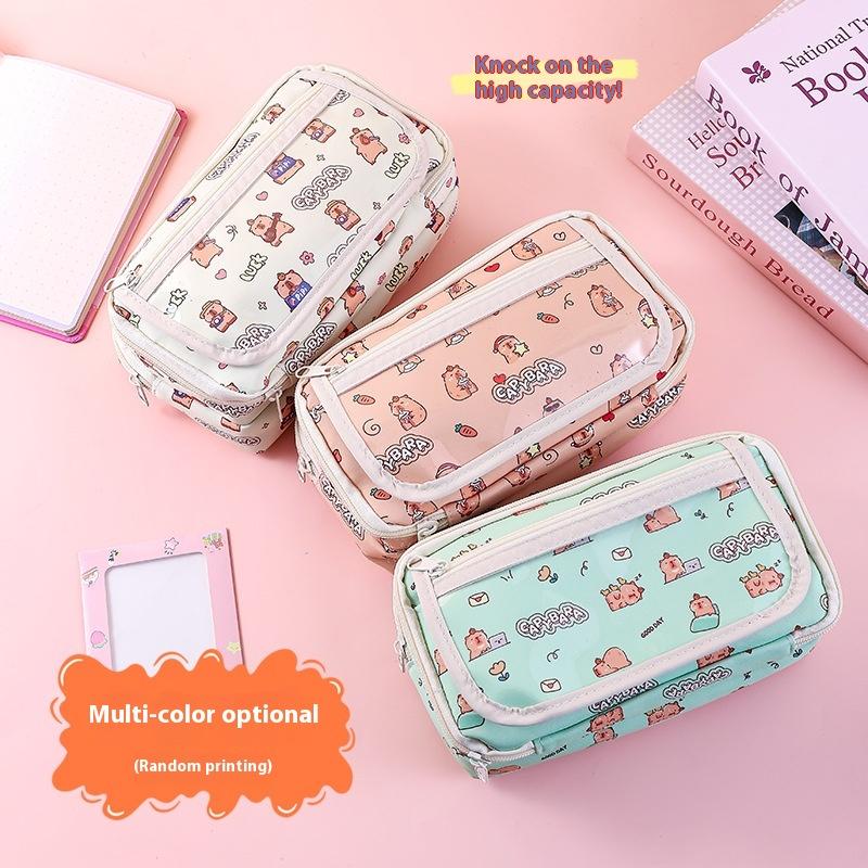 Cartoon Cute Capybara Pencil Case Students Multi-Functional Pen Bag Stationery Storage Box Large Capacity Stationery Box