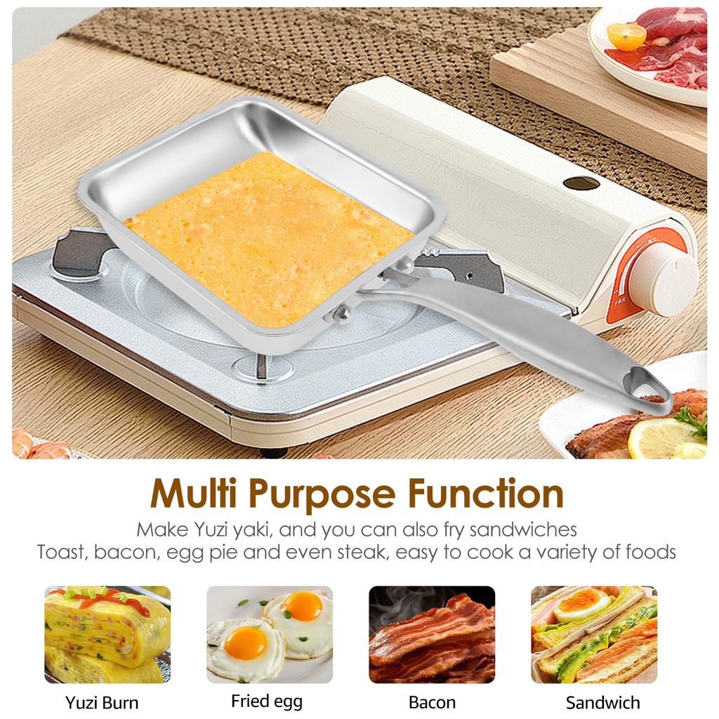 Japanese style Tamaki style stainless steel frying pan with heat-resistant handle stainless steel multifunctional cooking pot