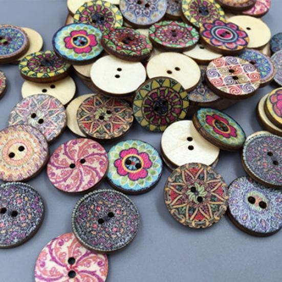 100x Mixed Vintage Colorful Flowers Wood Buttons Scrapbooking Sewing Craft 20mm