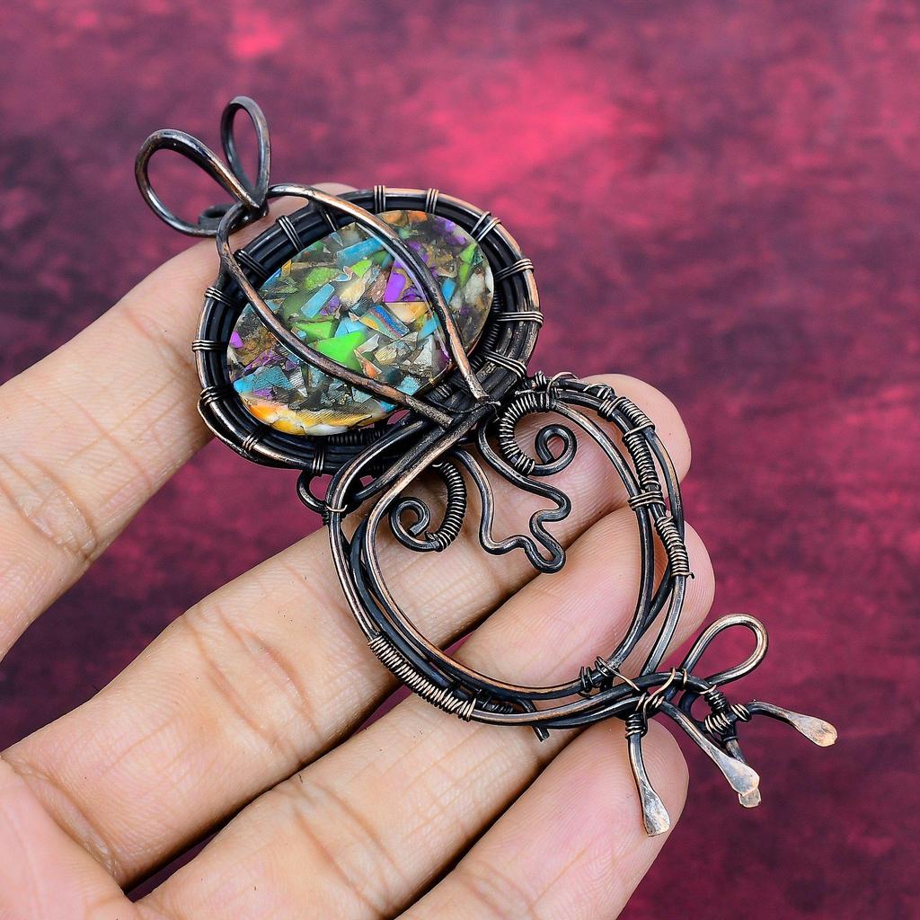 Fiesta Kingman Turquoise Pendant Handmade Copper Wire Wrapped Gemstone Pendant