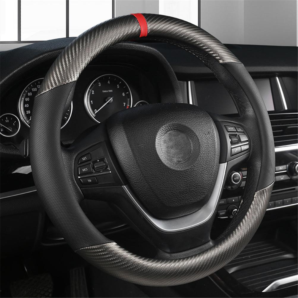 Carbon Fiber Leather Steering Wheel Cover  Breathable Non-slip Interior Accessories 38cm for BMW F30 F31 F07 F10 E90 E91 E92 E87